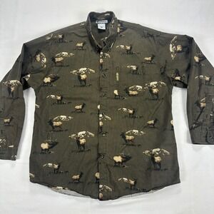 Columbia River Lodge Men's Long Sleeve Button Up Shirt Elk‎ Print Size Large